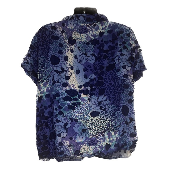 db Line Leopard & Floral Print Button Up Shirt (Size: 1X, Color: Blue/White) - Picture 2 of 3